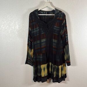 Sacred Threads Patch Work Hooded Dress Lace Trim Size Medium